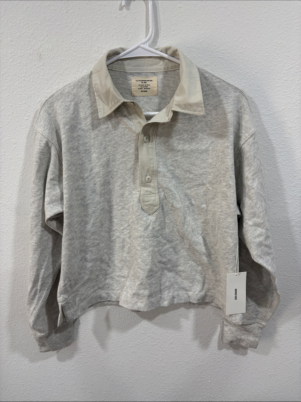 Buck Mason Heather Oat Field Spec Boyfriend Crop Tee Small $118